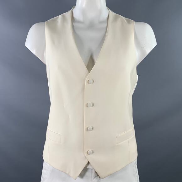 VINTAGE Size 46 Cream Wool Single Breasted Two Pockets Formal Vest